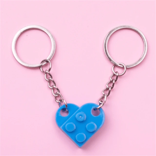 Porte Clé Coeur en Brique bleu ciel