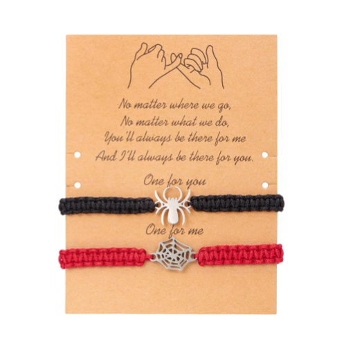 Bracelet pour 2 noir et rouge avec des pendentif d'araignée