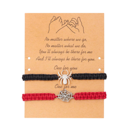 Bracelet pour 2 noir et rouge avec des pendentif d'araignée