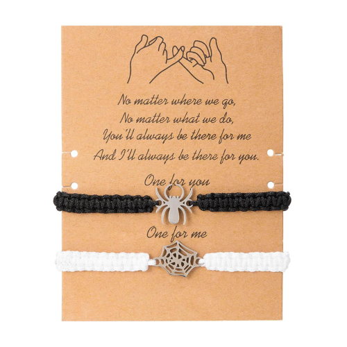 Bracelet pour 2 noir et blanc avec une araignée et une toile d'araignée