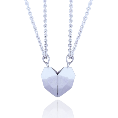 Collier Couple - Coeur Aimanté - argent