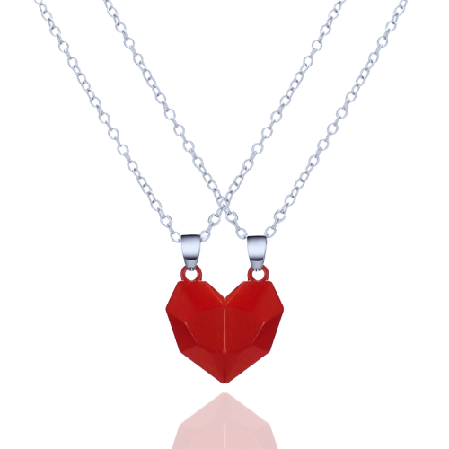 Collier Couple - Coeur Aimanté - rouge