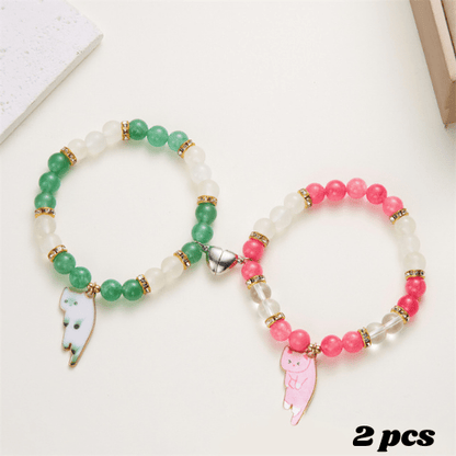 bracelet chat vert et rose