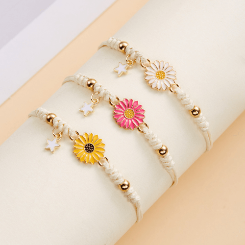 Bracelet tournesol rose, blanc et jaune pour 3 amies