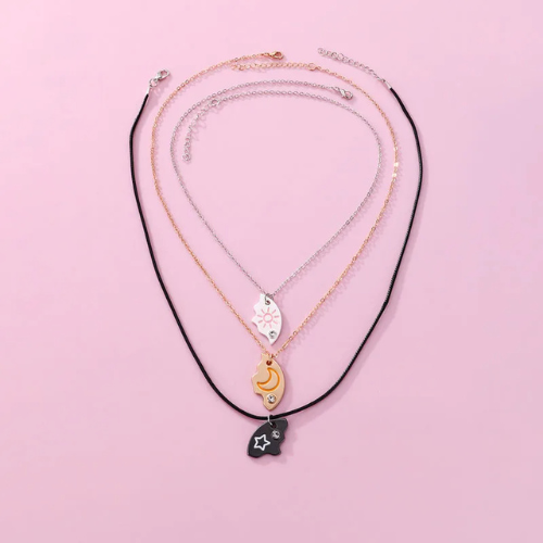 collier-d'amitié-pour-3-lune-soleil-étoile-ajustable