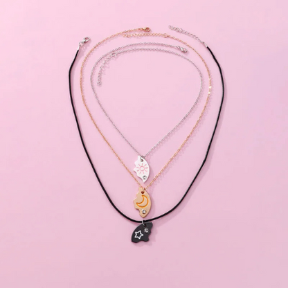 collier-d'amitié-pour-3-lune-soleil-étoile-ajustable