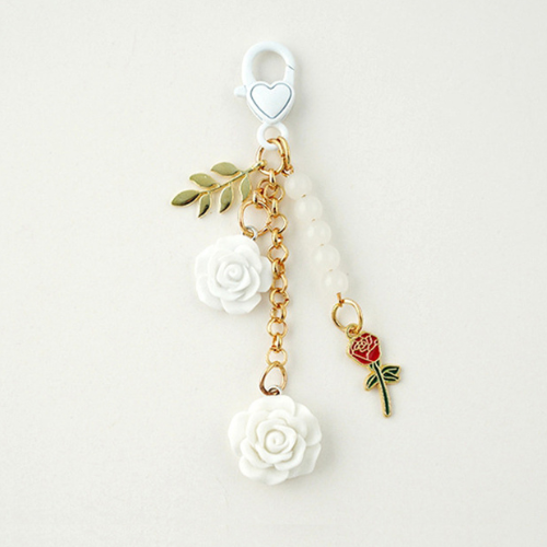 Porte Clé Fleur Rose Camélia blanc