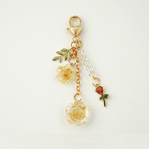 Porte Clé Fleur Rose Camélia jaune