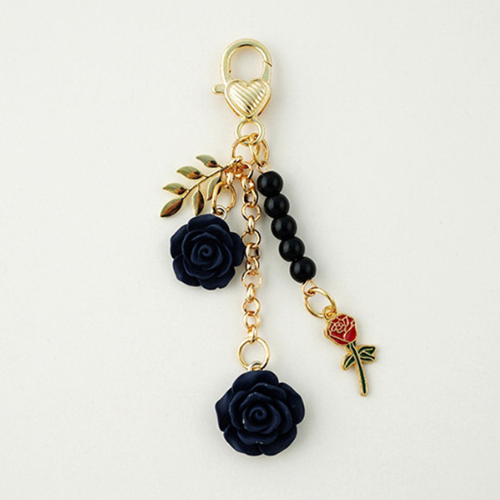 Porte Clé Fleur Rose Camélia noir