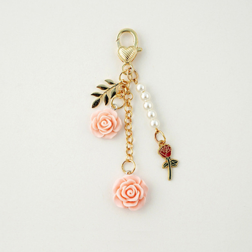 Porte Clé Fleur Rose Camélia orange