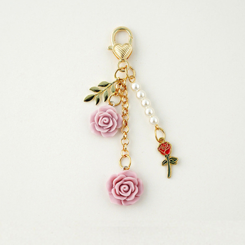 Porte Clé Fleur Rose Camélia rose