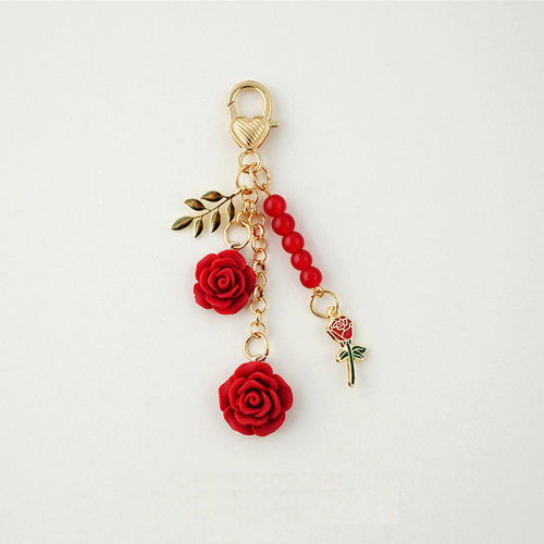 Porte Clé Fleur Rose Camélia rouge