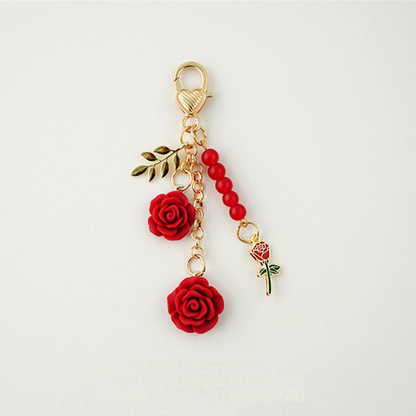 Porte Clé Fleur Rose Camélia rouge